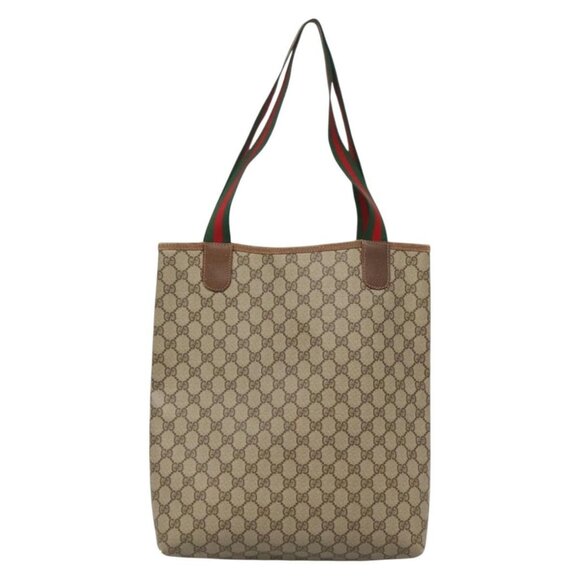GUCCI GG Supreme Web Sherry Line Tote Bag PVC Beige Gold - Picture 3 of 16